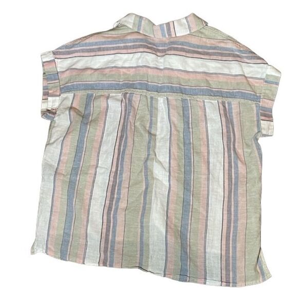 SANCTUARY SHORT SLEEVED Striped Button-Up Blouse Size Small - Picture 2 of 6